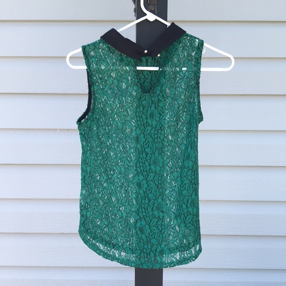 Sheer green lace top with black collar Anthropologie Meraki size M - Picture 3 of 3